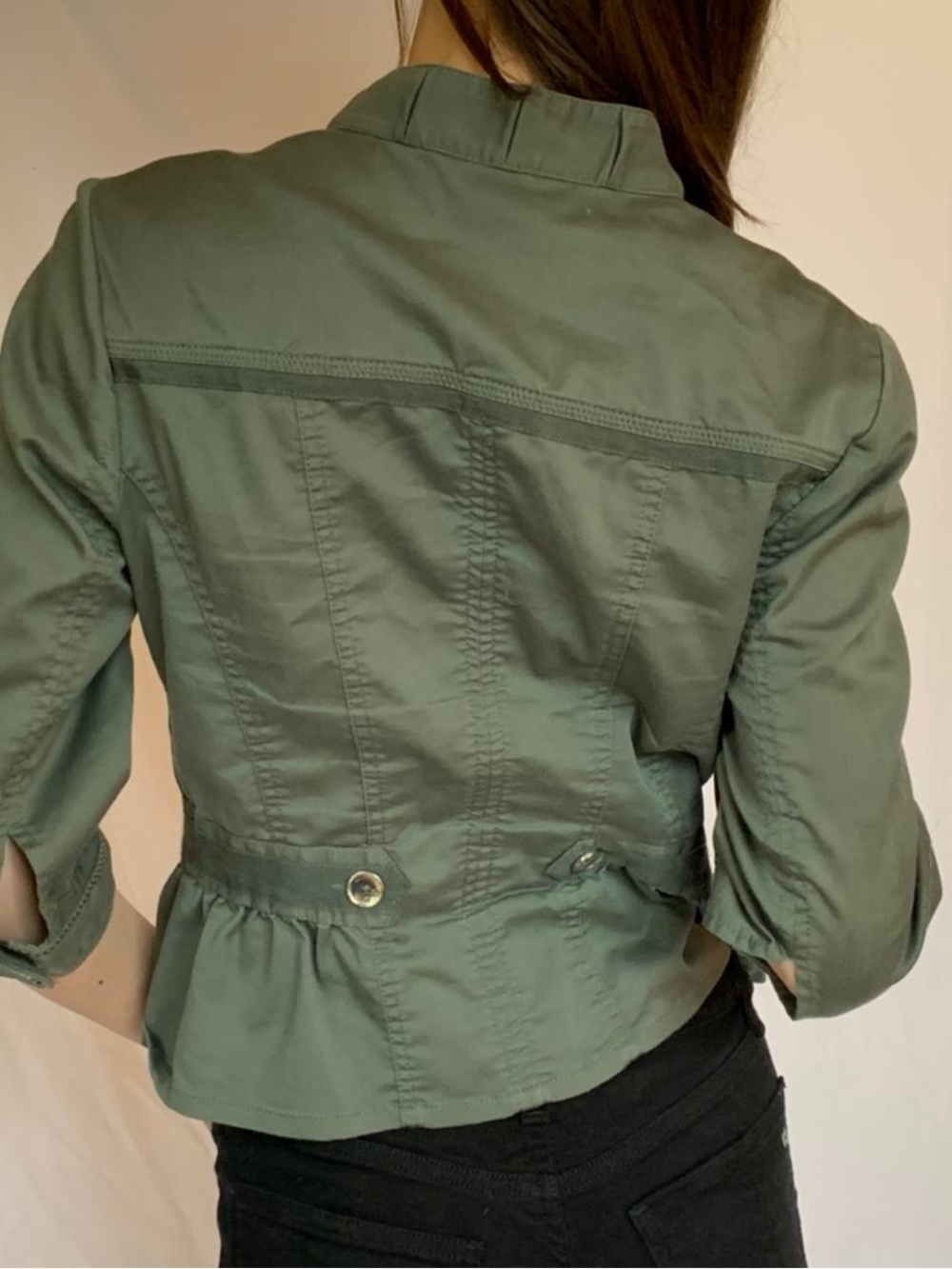 White House Black Market Olive Green Peplum Utility Blazer - Picture 2 of 7